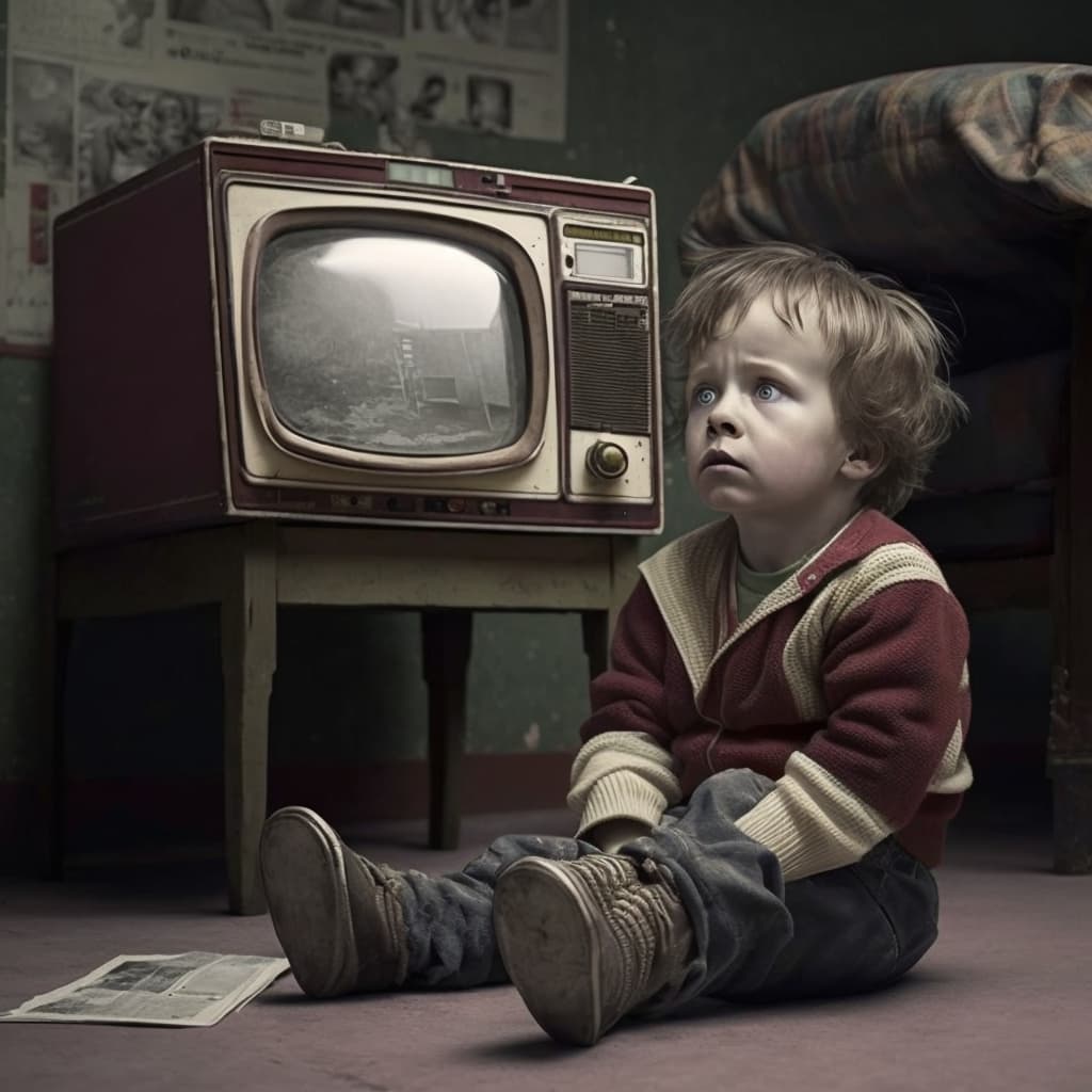 A little boy sitting in front of a television