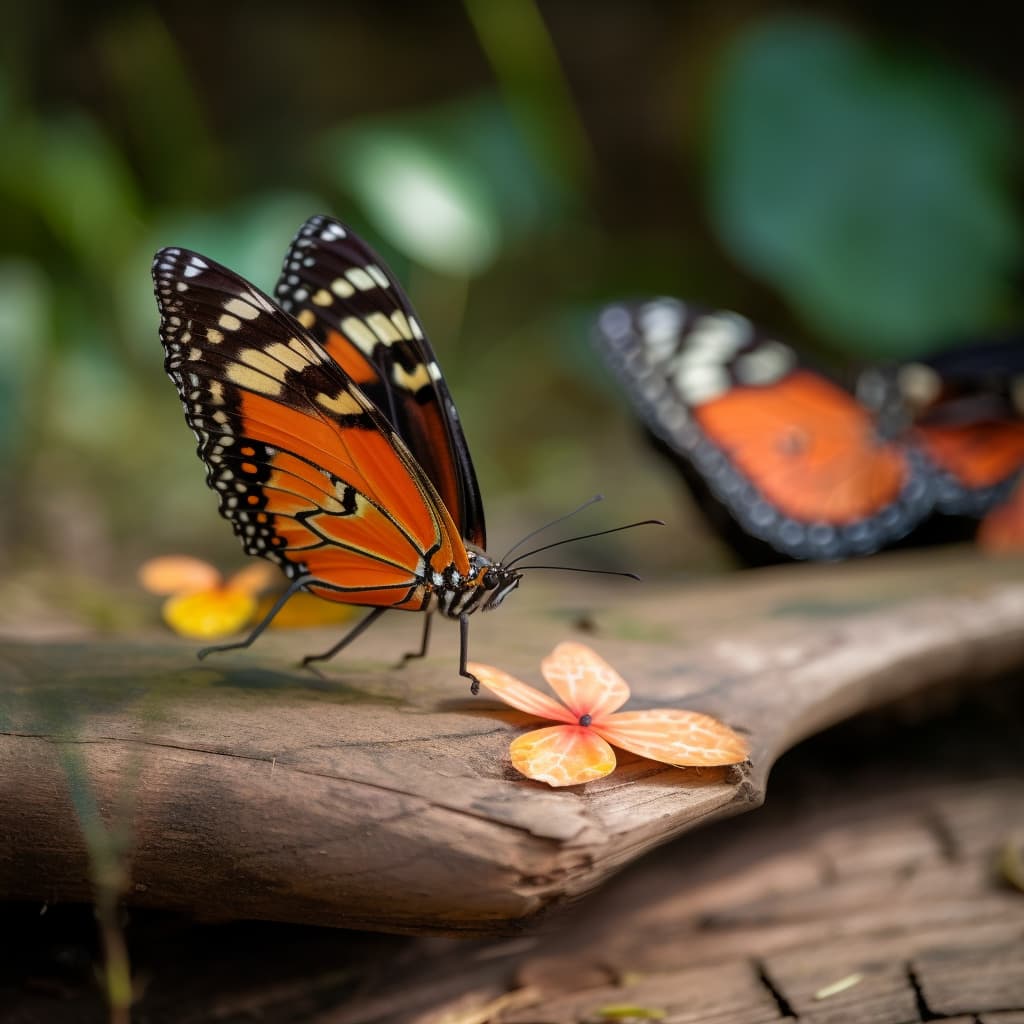 En gruppe sommerfugler på en tømmerstokk