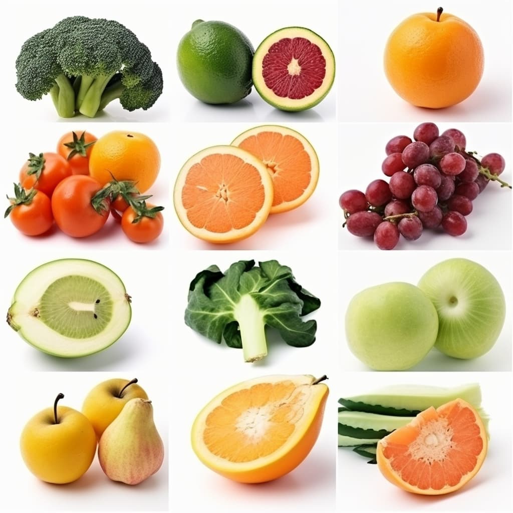 En gruppe frukt og grønnsaker