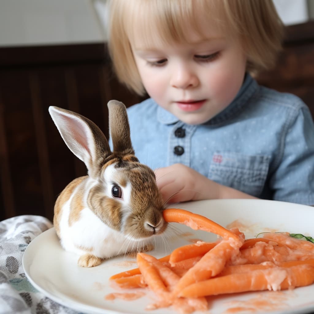 En liten jente mater en kanin