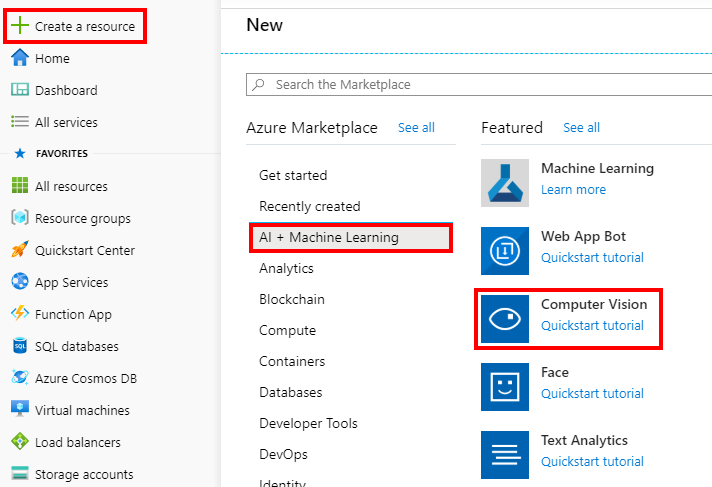 Creating an Computer Vision resource in Azure