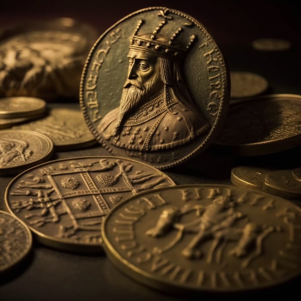 A close-up of some coins