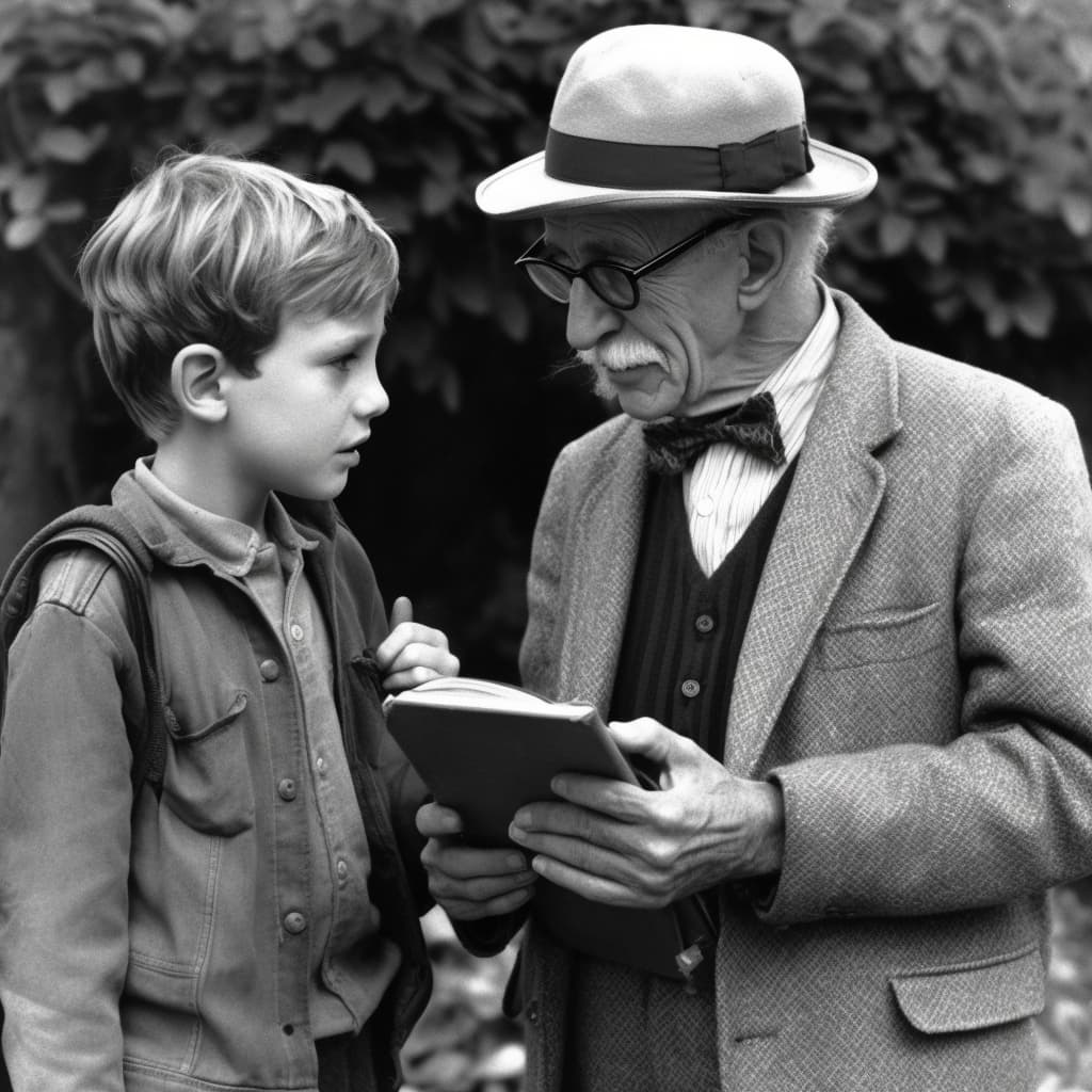 A man and a boy looking at a tablet