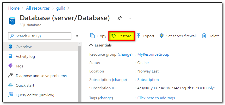 Restore Point in time Backup For Azure SQL Database Tomas Hensrud Gulla