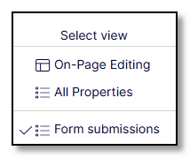 Optimizely Forms menu, form submissions is highlighted