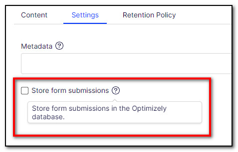 Form settings: «Store form submissions» not checked.