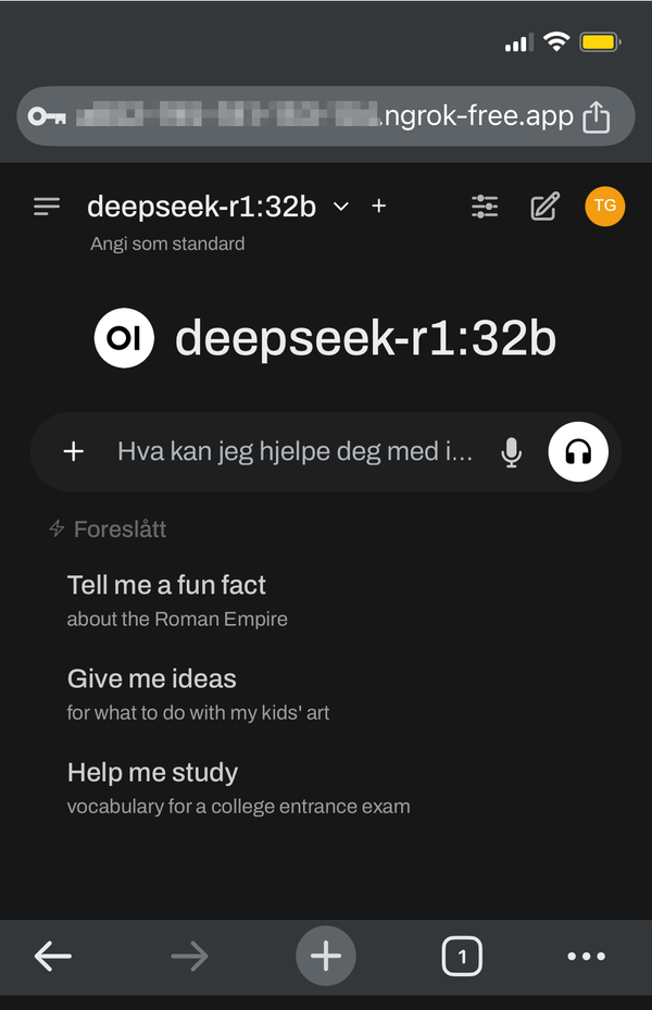 A screenshot of deepseek-r1:32b running in Open WebUI on an Iphone.